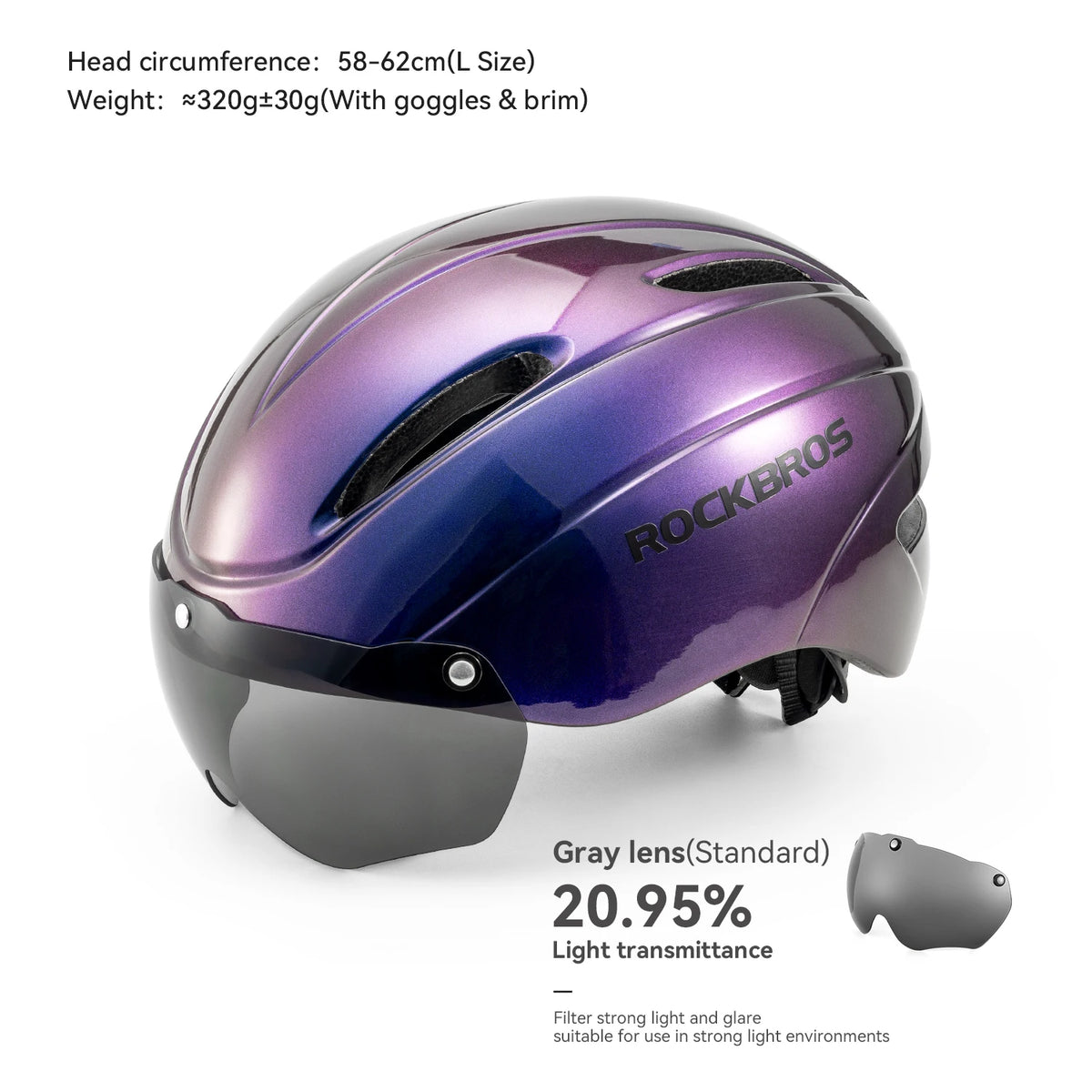 ROCKBROS Bicycle Helmet Aero Cycling Helmet Integrally-molded Bike Helmet Men Women Goggles Lens MTB Road Cycling Equipment