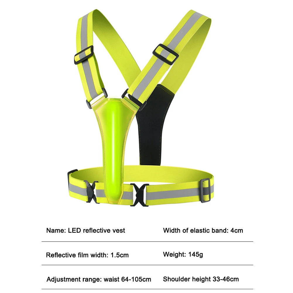 LED Running Vest USB Rechargeable Reflective Glowing Reflector Straps High Visibility Night Running Clothing Vest