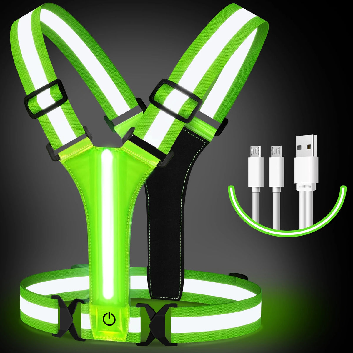 LED Running Vest USB Rechargeable Reflective Cycling Security Vest High Visibility Night Running Riding Clothing for Kids Adults