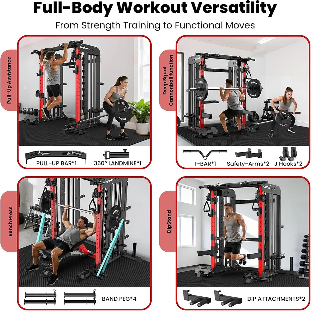 Power Cage with 2000LB Squat Rack Cable System | LAT Pulldown and Dual Pulley Cable Crossover with All-in-One Home Gym Machine, Adjustable Stations and Training Attachments
