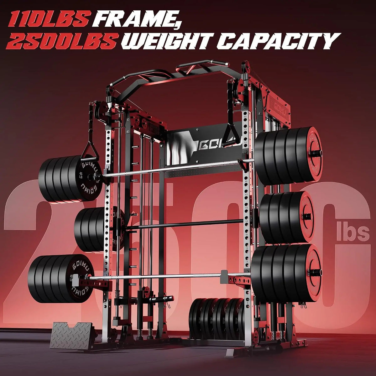 SM4 Smith Machine with Dual Pulley System, 2500lbs Multi-Function Power Cage with LAT Pulldown & Low Row, Squat Rack, Custom