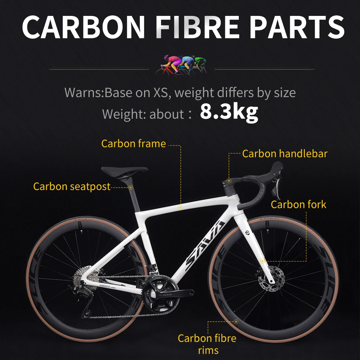 US Warehouse SAVA Carbon Fiber Road Bike F20 Carbon Fiber Racing Adult Bicycle Equipped With The Latest R7120 24-Speed
