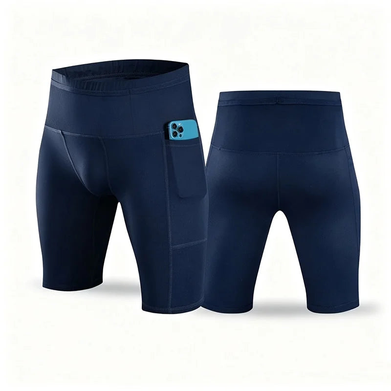 Men Compression Marathon Running Shorts with Waist Pack Quick Dry Trainning Exercise Fitness Sport Tight Shorts