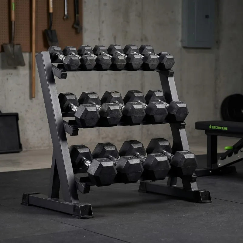 3-Tier Adjustable Dumbbell Rack (35.4in / 90cm), 1000LBS Heavy Duty Steel Gym Storage Stand with Anti-Rust Powder Coating & Floor Protection Feet for Home/Commercial Fitness