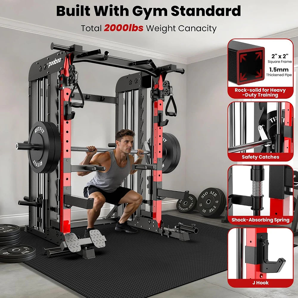 Power Cage with 2000LB Squat Rack Cable System | LAT Pulldown and Dual Pulley Cable Crossover with All-in-One Home Gym Machine, Adjustable Stations and Training Attachments