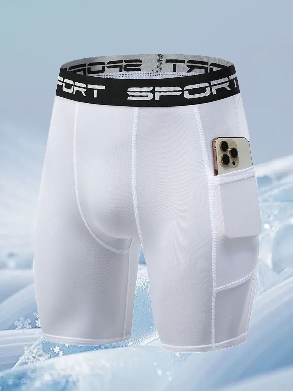 6-Pack Men's Sports Compression Shorts with Phone Pocket—Breathable, Quick-Dry, and Form-Fitting. Ideal for Workouts and Everyday Wear