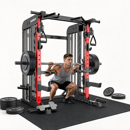Power Cage Smith Machine with 2000LB Squat Rack Cable System | LAT Pulldown and Dual Pulley Cable Crossover with All-in-One Home Gym Machine, Adjustable Stations and Training Attachments