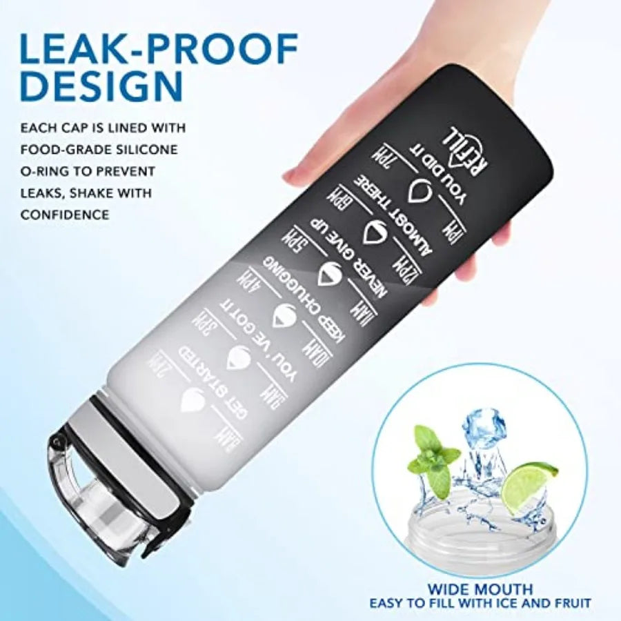 Water Bottle, Leakproof BPA and Toxic Free, Motivational Water Bottle with Times to Drink and Straw, Fitness Sports Water Bottl