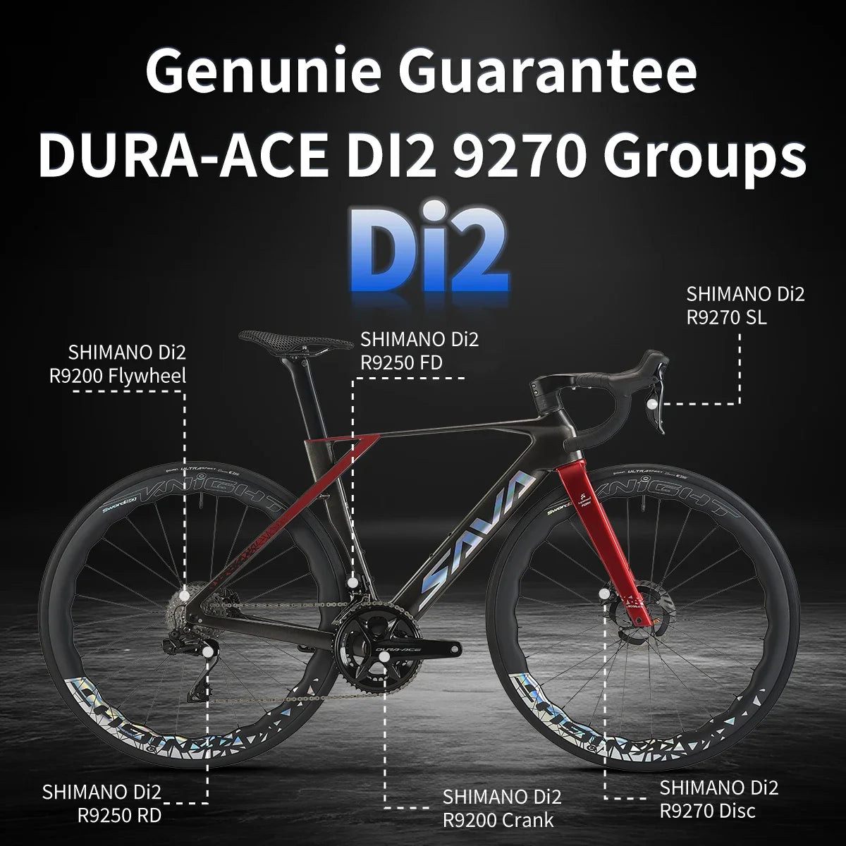 SAVA CRN R9 Carbon Fiber Electronic Shift Competition-Grade Aerodynamic Road Bike 24-Speed with SHIMAN0 DURA-ACE 9270 Di2 Kit