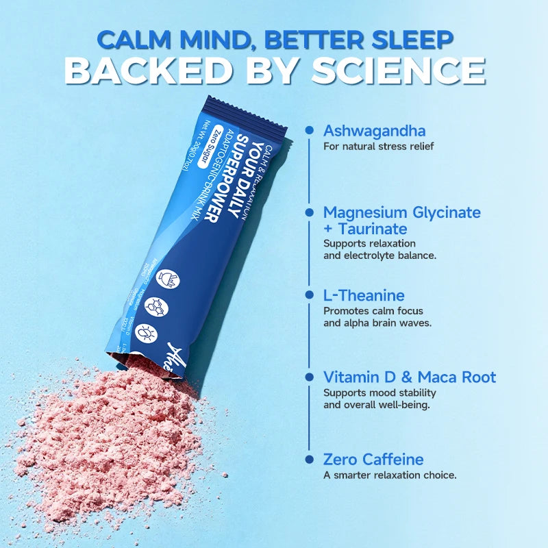 Ahete Adaptogenic Drink Mix Powder with Ashwagandha, Magnesium, L-Theanine - Stress Relief, Calm Focus, Sleep Support,Sugar-FREE