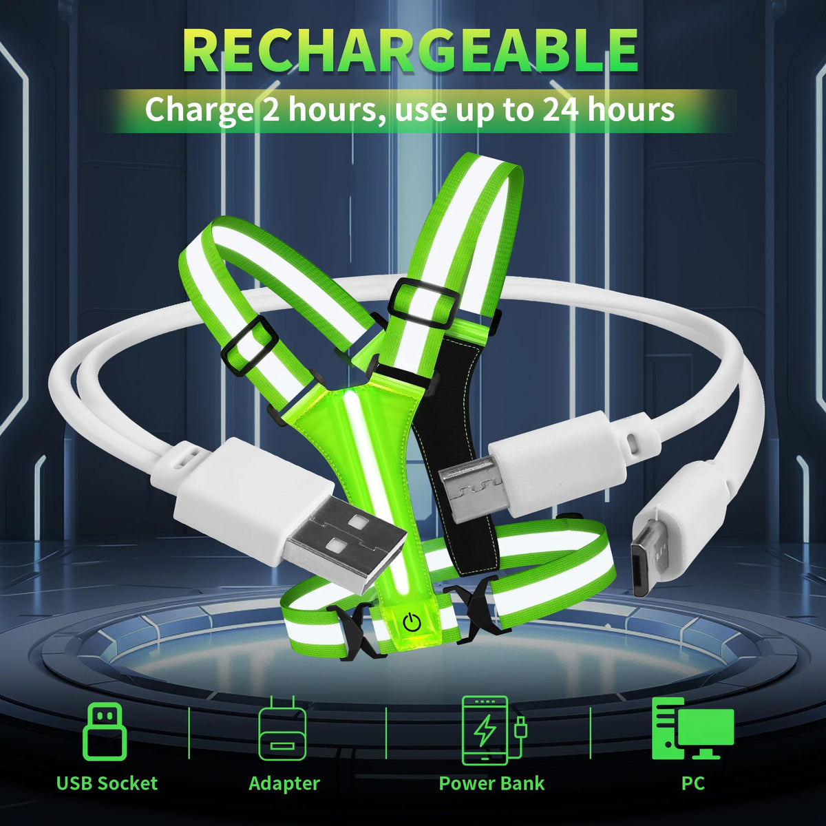 LED Running Vest USB Rechargeable Reflective Cycling Security Vest High Visibility Night Running Riding Clothing for Kids Adults