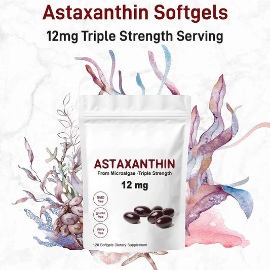 Astaxanthin 12mg Softgels - Astaxanthin Antioxidant Supplements Supports Eye, Joint, Skin & Circulation Health, Natural Tanning