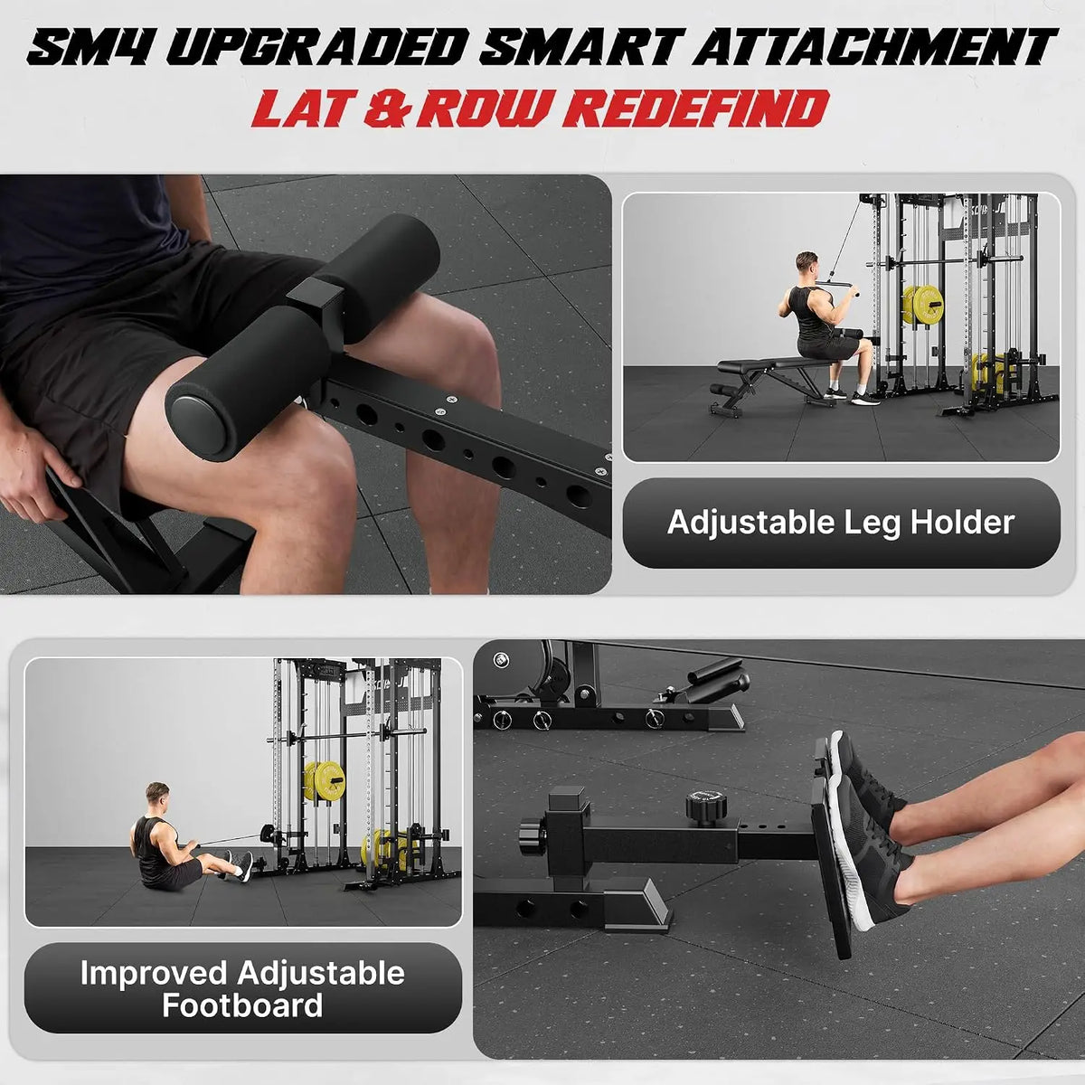 SM4 Smith Machine with Dual Pulley System, 2500lbs Multi-Function Power Cage with LAT Pulldown & Low Row, Squat Rack, Custom