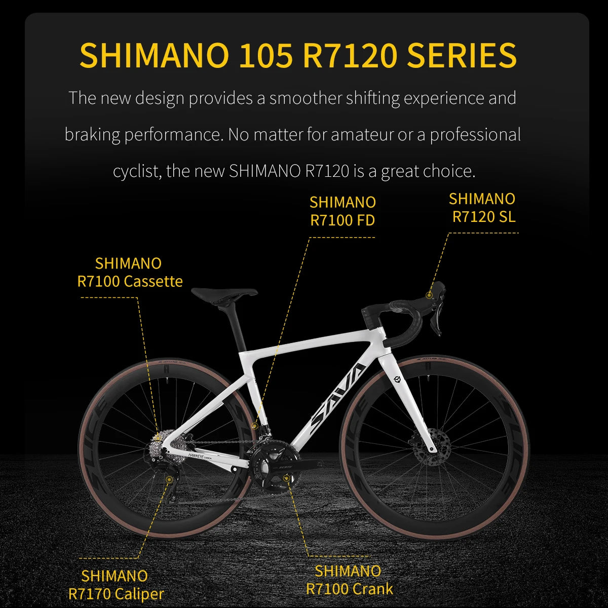 US Warehouse SAVA Carbon Fiber Road Bike F20 Carbon Fiber Racing Adult Bicycle Equipped With The Latest R7120 24-Speed