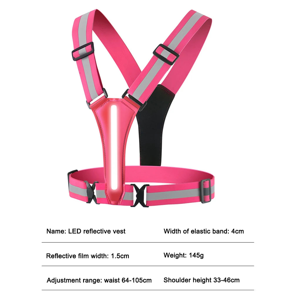 LED Running Vest USB Rechargeable Reflective Glowing Reflector Straps High Visibility Night Running Clothing Vest