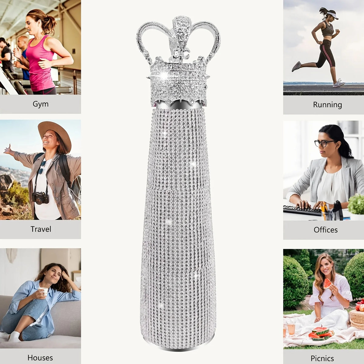 Bling Water Bottle Rhinestone Diamond Water Bottle Reusable Insulated Stainless Steel Bling Premium Aesthetic Gift