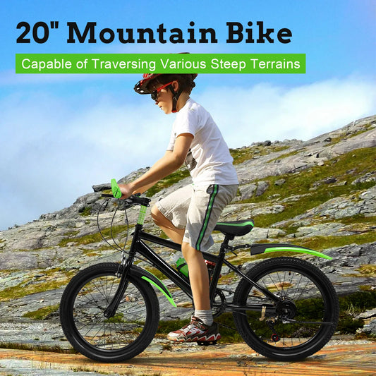 130-150cm Kids Mountain Bike for Ages 4-7, 7-Speed Gears with Front/Rear Brakes, Adjustable Seat, 85kg Max Load