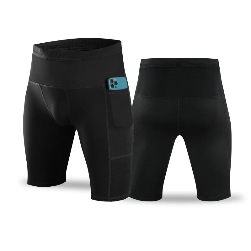 Men Compression Marathon Running Shorts with Waist Pack Quick Dry Trainning Exercise Fitness Sport Tight Shorts