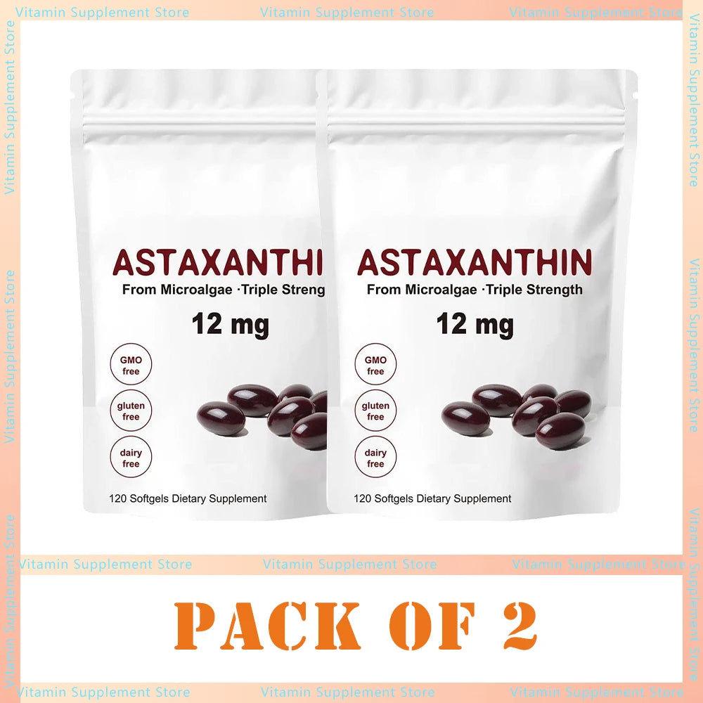 Astaxanthin 12mg Softgels - Astaxanthin Antioxidant Supplements Supports Eye, Joint, Skin & Circulation Health, Natural Tanning