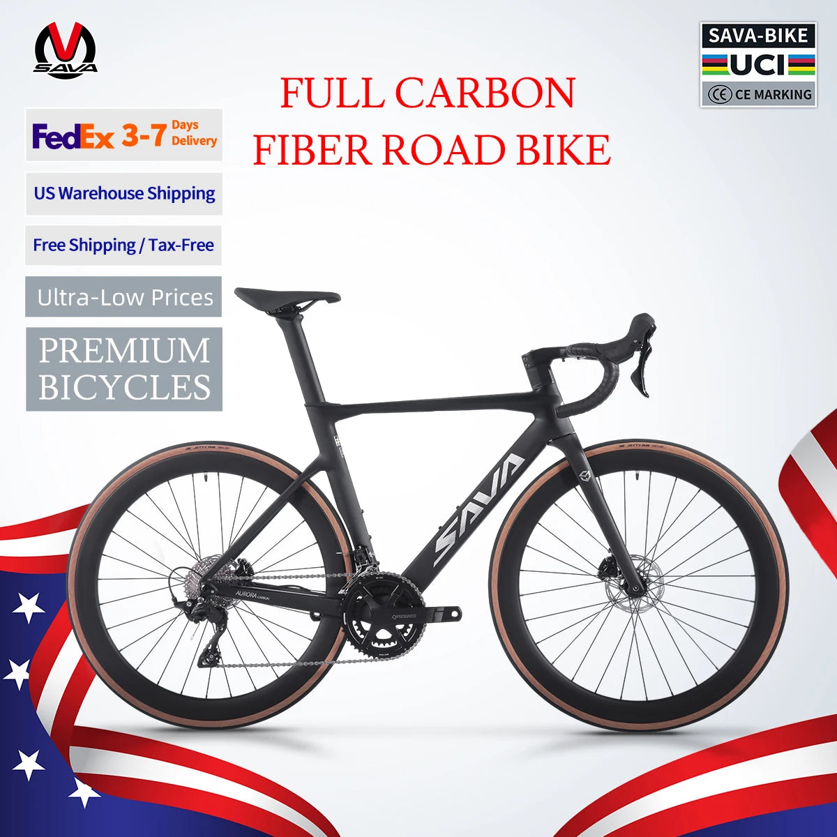 Ships from US SAVA R08-7120 24 Speed Road Bike full Carbon Road Bike with SHIMAN0 105 R7120 2*12 Group Sets