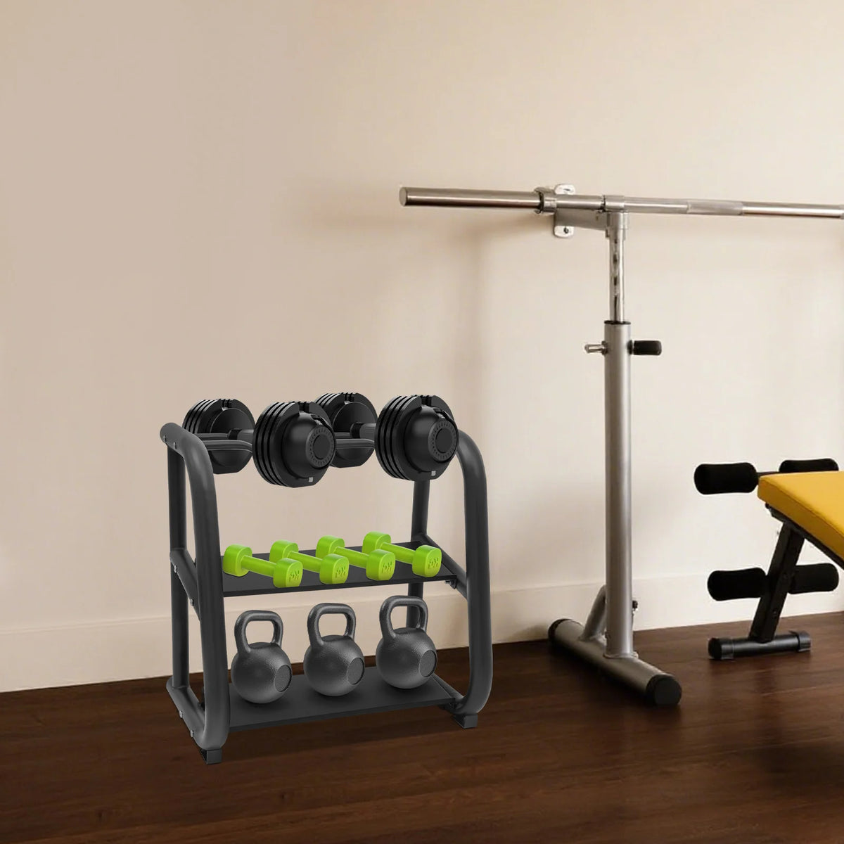 Dumbbell Rack, Dumbbell Stand, Kettlebell Storage Holder, T3 Steel 3-Tier Weight Organizer, Non-Slip Home Gym Equipment, Anti-Rust Coating, Reinforced 1.5mm Thick Tubes, Supports Dumbbells Barbells Kettlebells, Space Saving D