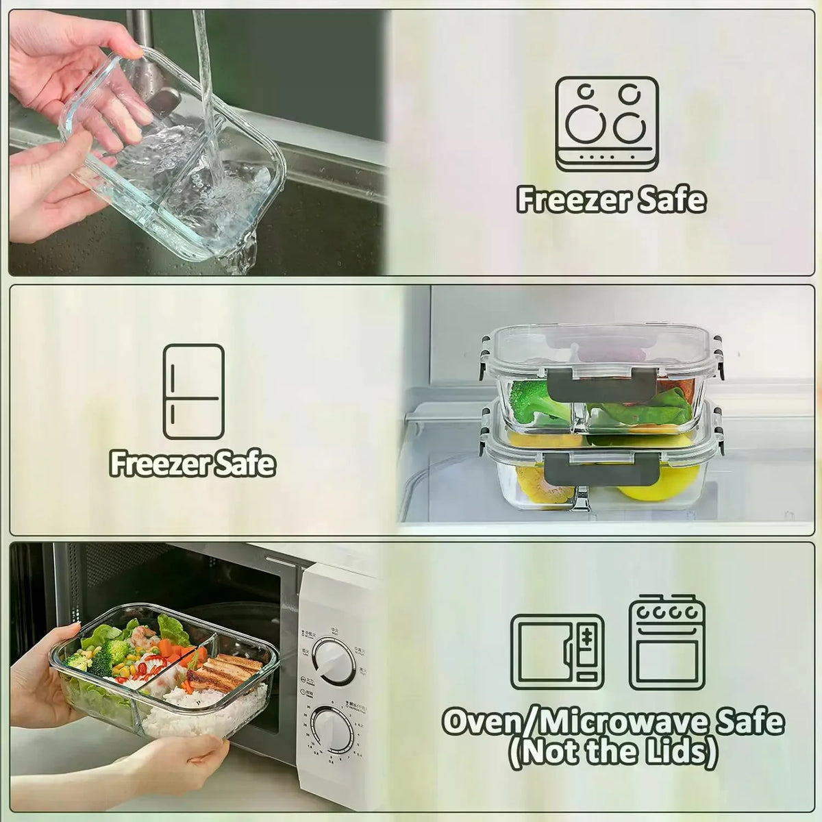 5-Pack Rectangular Borosilicate Glass Meal Prep Containers (36 oz, 8in×6.5in×3in) - Crystal-Clear, Stackable Airtight Leak-Proof Lids, Airtight Food Storage, Kitchen Accessories, Healthy Meals Prep, Dishwasher-Microwave-Ove