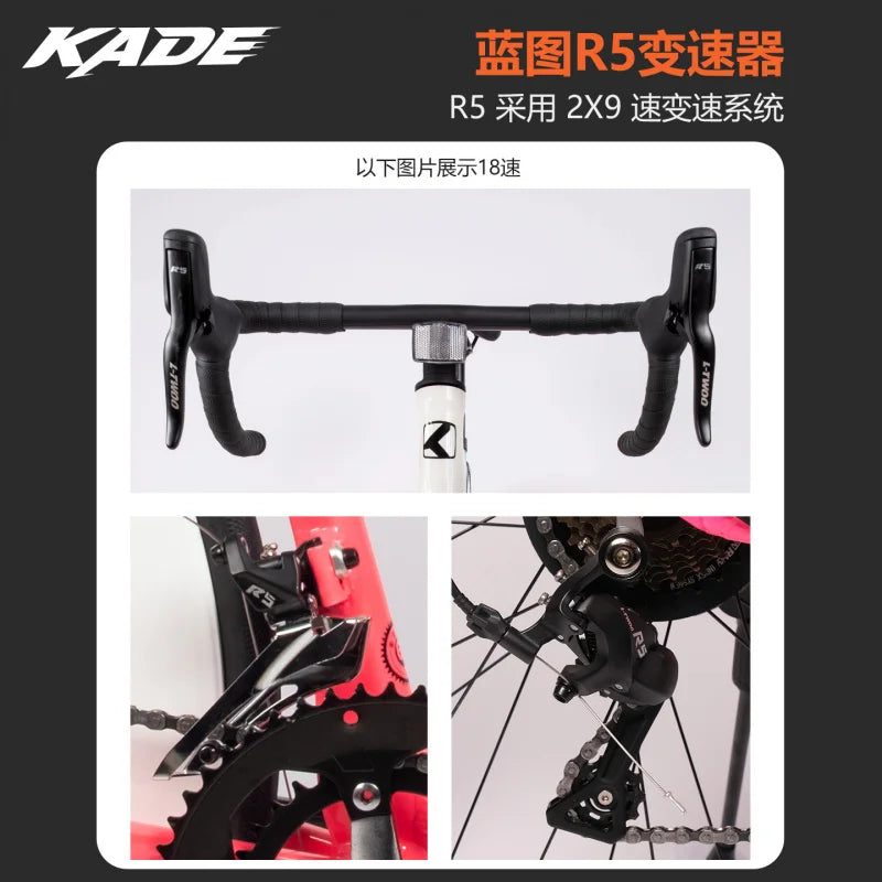 KADE Aluminum Alloy 18 Speed Curved Handlebar Road Bike for Adult Men Women City Commuting Student Outdoor Sports Cycling