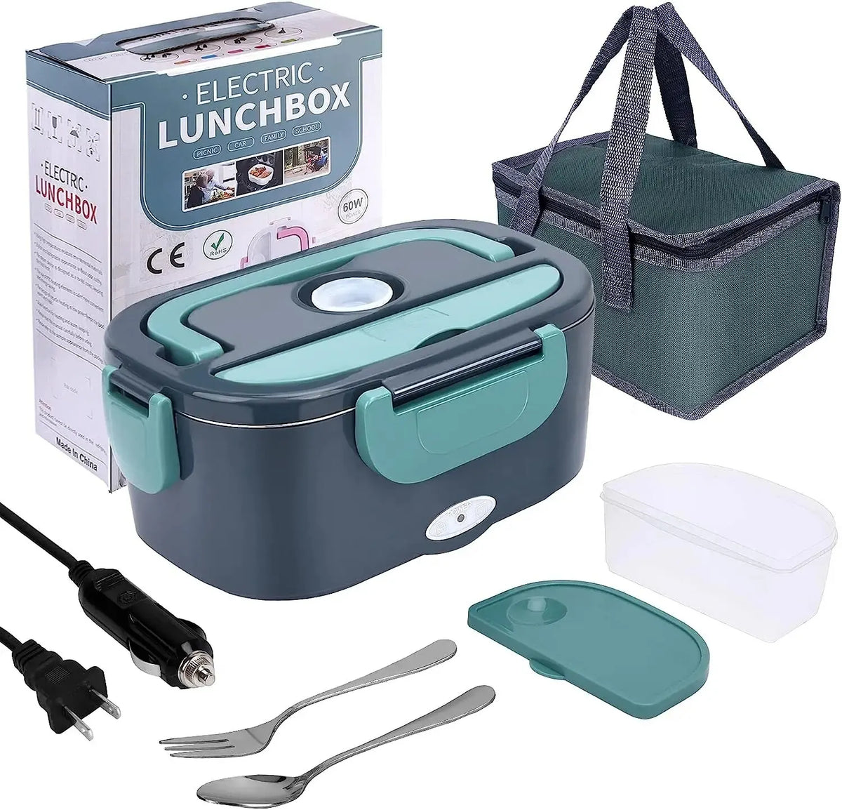 1.5L 60W Portable Electric Lunch Box,Leak Proof Design Car & Home Food Heater – Insulated Heated Lunch Container for Work Travel