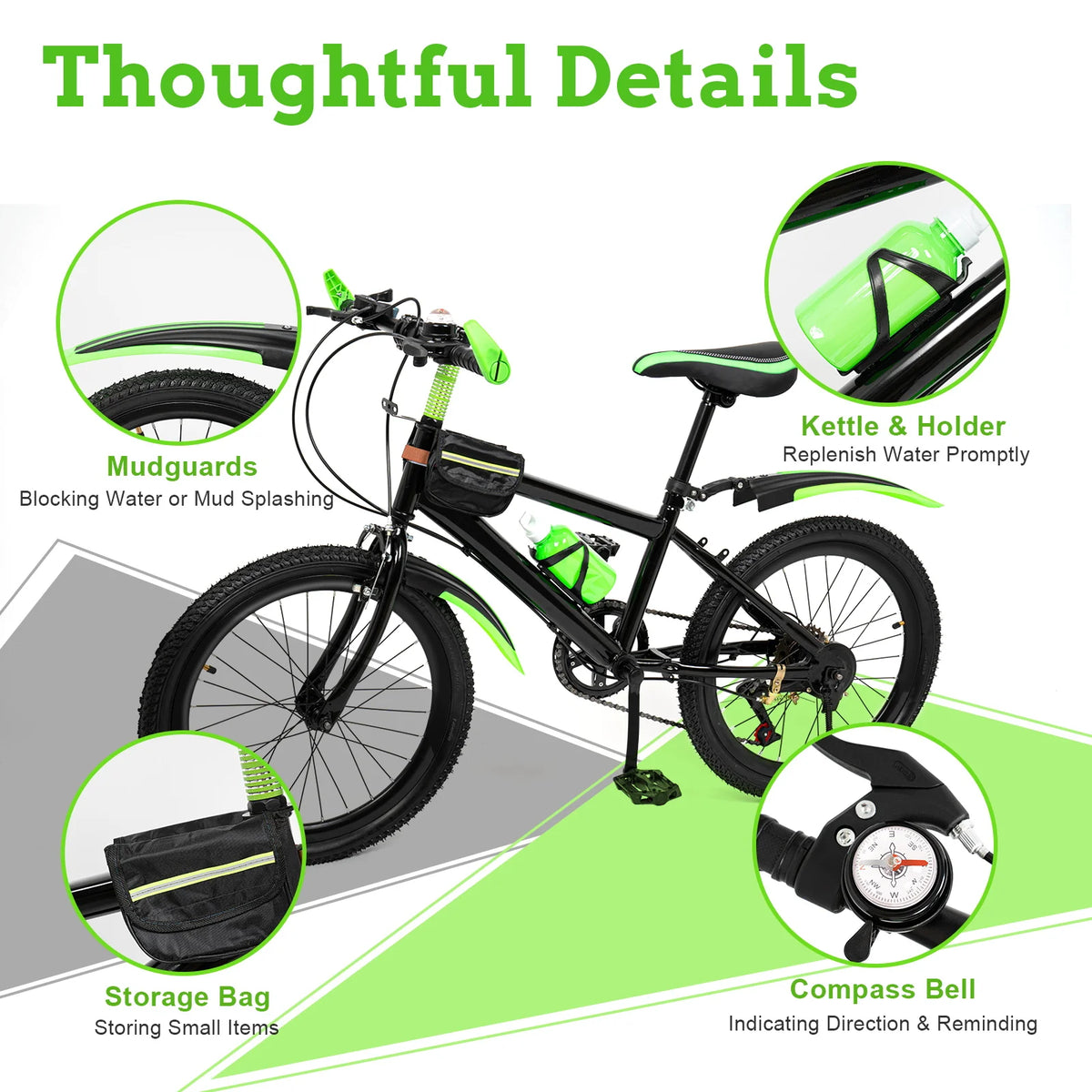 130-150cm Kids Mountain Bike for Ages 4-7, 7-Speed Gears with Front/Rear Brakes, Adjustable Seat, 85kg Max Load