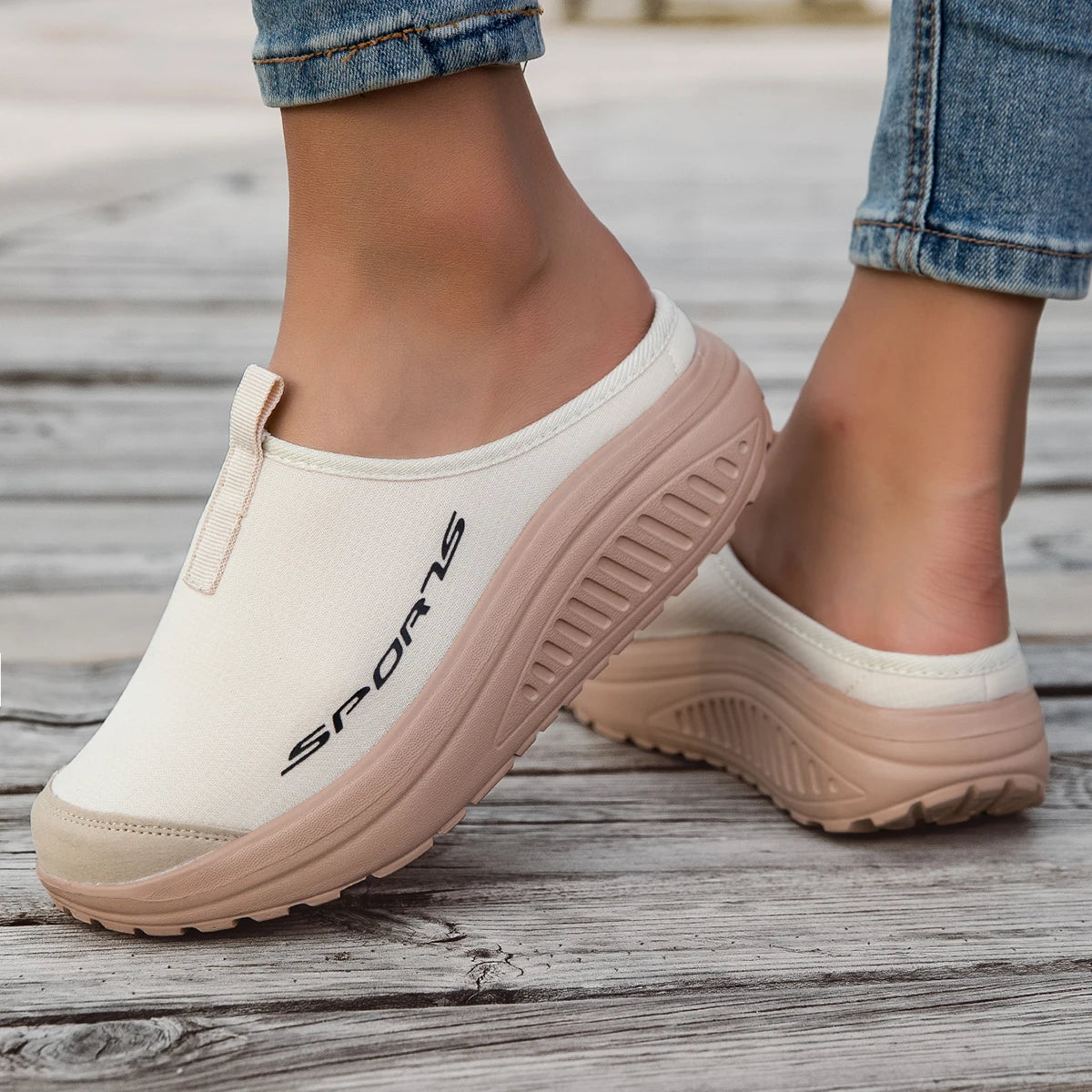 Women Mesh Platform Mule Sneakers Slip On Backless Walking Shoes Sports Letter Print Rocker Bottom Non Slip Lightweight Casual Outdoor Travel Slippers 2026 New Arrival
