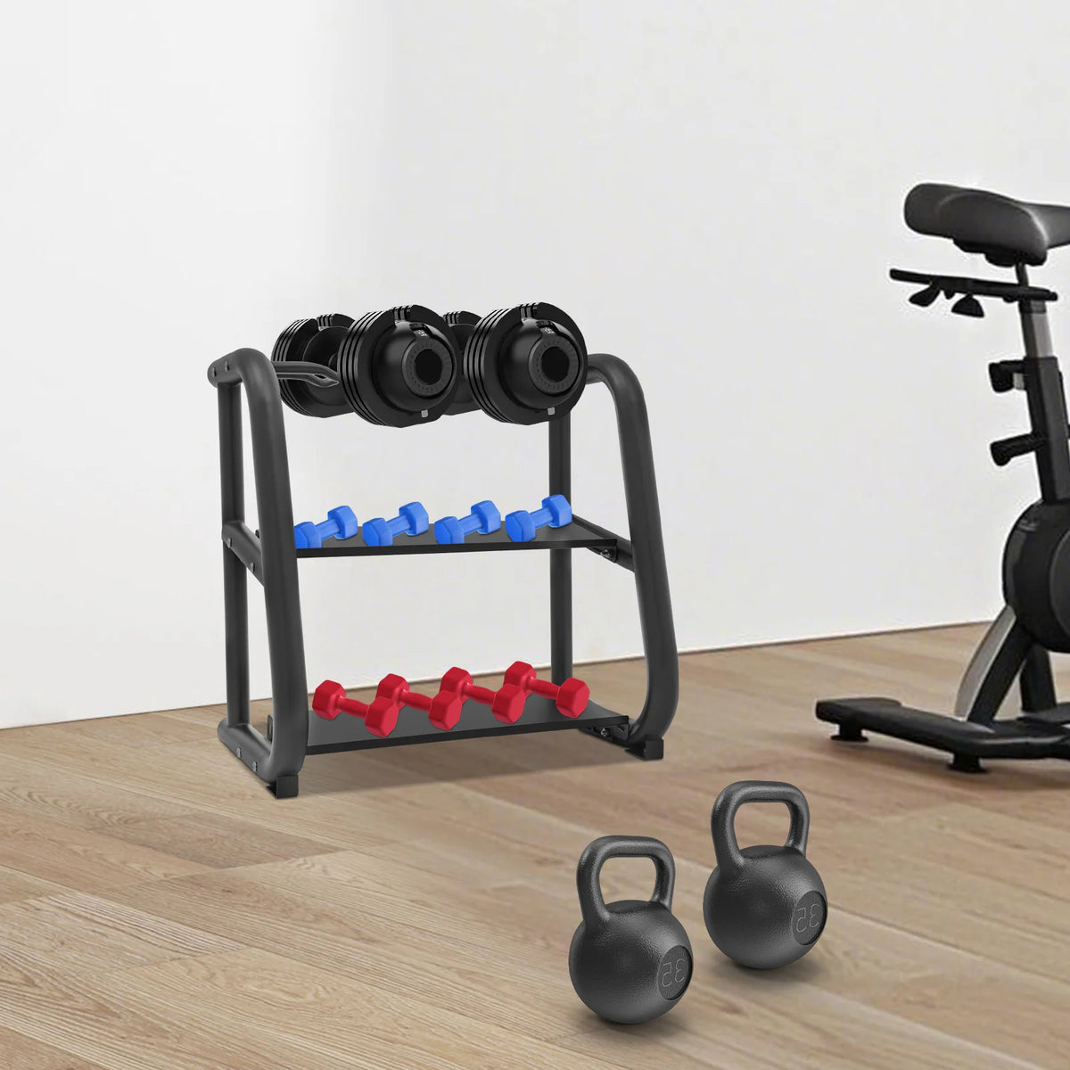 Dumbbell Rack, Dumbbell Stand, Kettlebell Storage Holder, T3 Steel 3-Tier Weight Organizer, Non-Slip Home Gym Equipment, Anti-Rust Coating, Reinforced 1.5mm Thick Tubes, Supports Dumbbells Barbells Kettlebells, Space Saving D