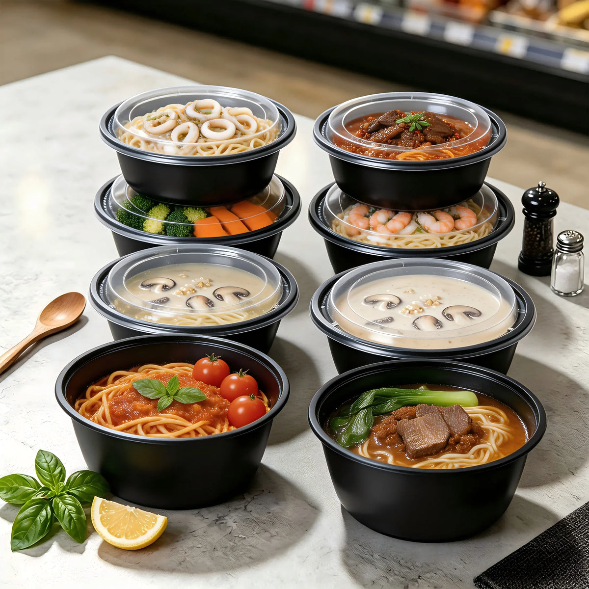 30 Sets Black PP Reusable 28oz Meal Prep Containers, Washable Plastic To-Go Food Boxes, Ideal for Restaurant Takeout, Office Workers, Students Lunch Packing, Holiday Parties & Daily Meal Storage