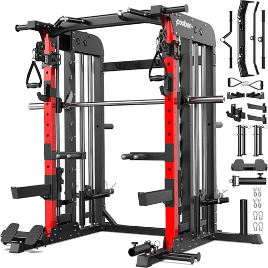 Power Cage with 2000LB Squat Rack Cable System | LAT Pulldown and Dual Pulley Cable Crossover with All-in-One Home Gym Machine, Adjustable Stations and Training Attachments