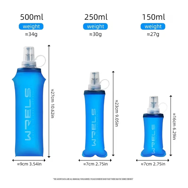 WRELS Soft Flask Folding Collapsible Water Bottle TPU BPA Free Outdoor Sport Running Cycling Hydration Portable Water Bottle