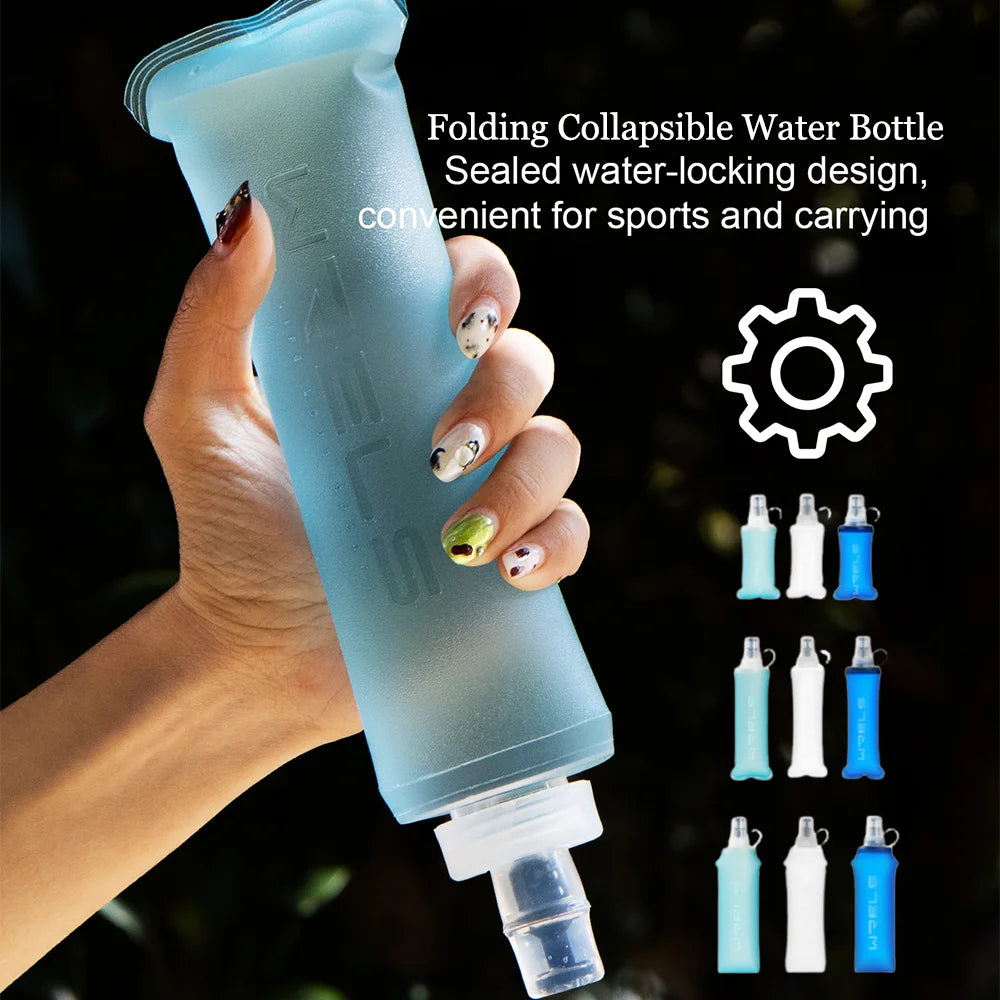 WRELS Soft Flask Folding Collapsible Water Bottle TPU BPA Free Outdoor Sport Running Cycling Hydration Portable Water Bottle