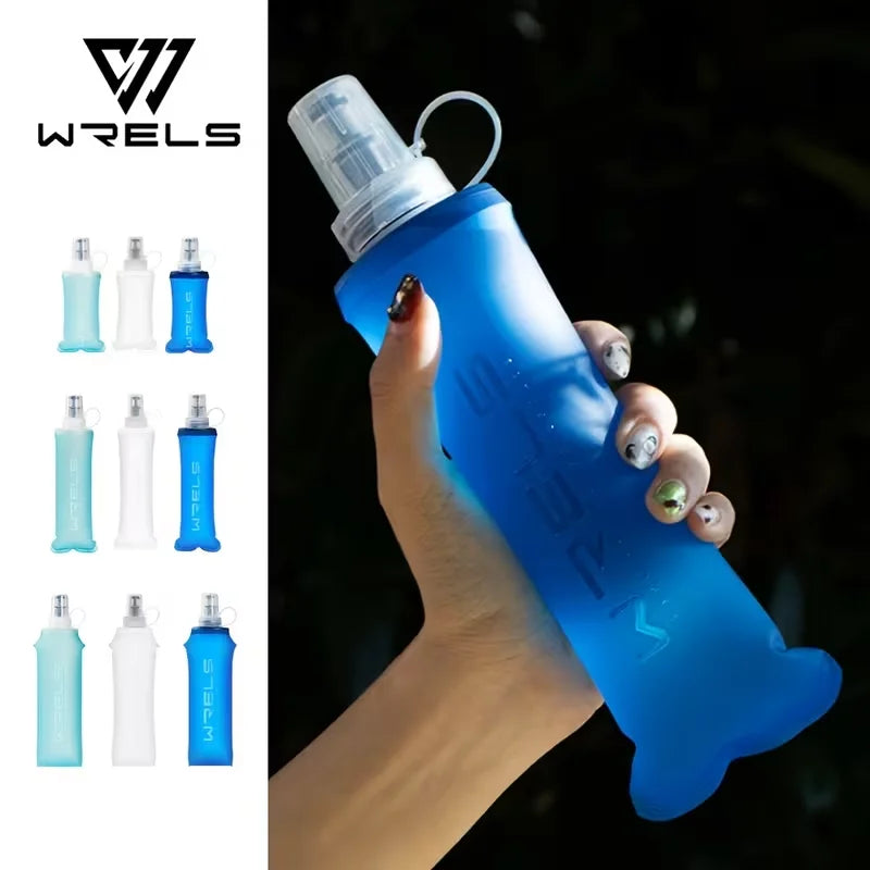 WRELS Soft Flask Folding Collapsible Water Bottle TPU BPA Free Outdoor Sport Running Cycling Hydration Portable Water Bottle