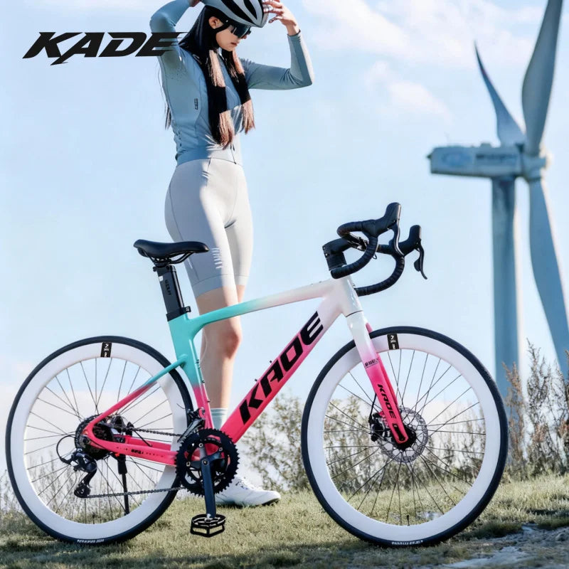 KADE Aluminum Alloy 18 Speed Curved Handlebar Road Bike for Adult Men Women City Commuting Student Outdoor Sports Cycling