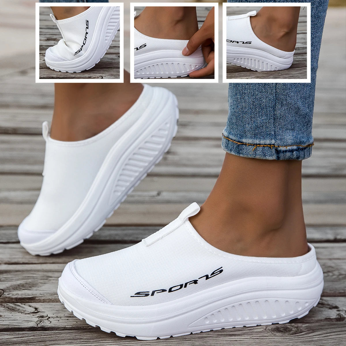 Women Mesh Platform Mule Sneakers Slip On Backless Walking Shoes Sports Letter Print Rocker Bottom Non Slip Lightweight Casual Outdoor Travel Slippers 2026 New Arrival