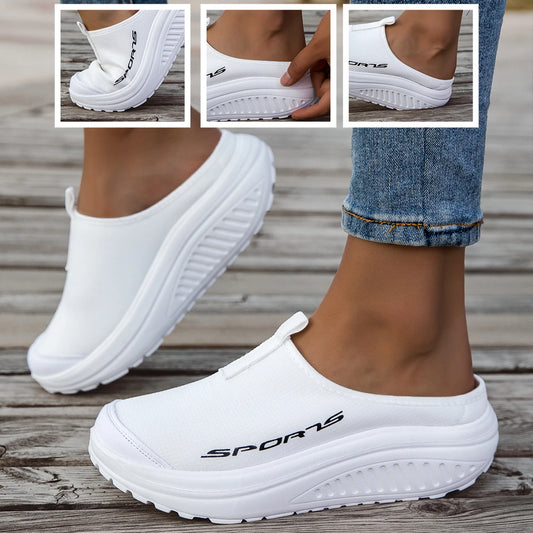 Women Mesh Platform Mule Sneakers Slip On Backless Walking Shoes Sports Letter Print Rocker Bottom Non Slip Lightweight Casual Outdoor Travel Slippers 2026 New Arrival