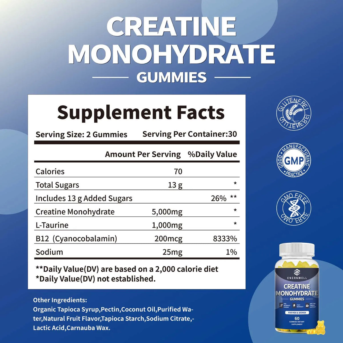 Creatine Monohydrate Gummies, Dietary Supplement, Supports Workout Recovery, Maintenance of Lean Muscle Mass, Supports Athletic Performance