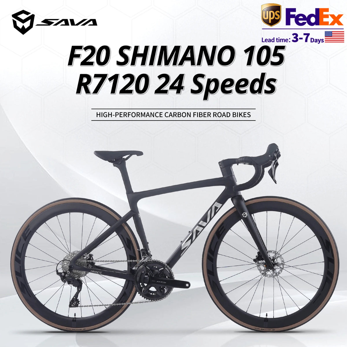 US Warehouse SAVA Carbon Fiber Road Bike F20 Carbon Fiber Racing Adult Bicycle Equipped With The Latest R7120 24-Speed