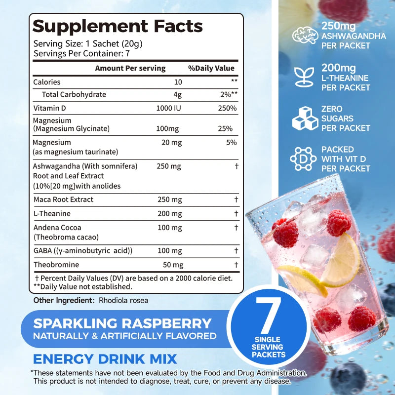 Ahete Adaptogenic Drink Mix Powder with Ashwagandha, Magnesium, L-Theanine - Stress Relief, Calm Focus, Sleep Support,Sugar-FREE