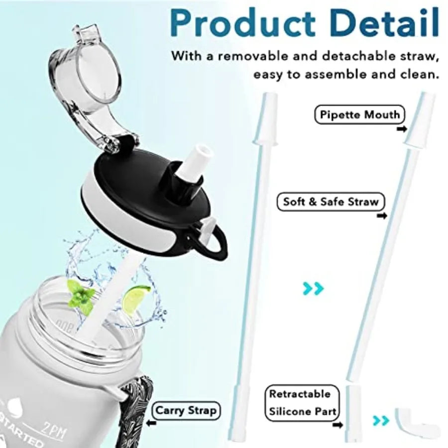 Water Bottle, Leakproof BPA and Toxic Free, Motivational Water Bottle with Times to Drink and Straw, Fitness Sports Water Bottl