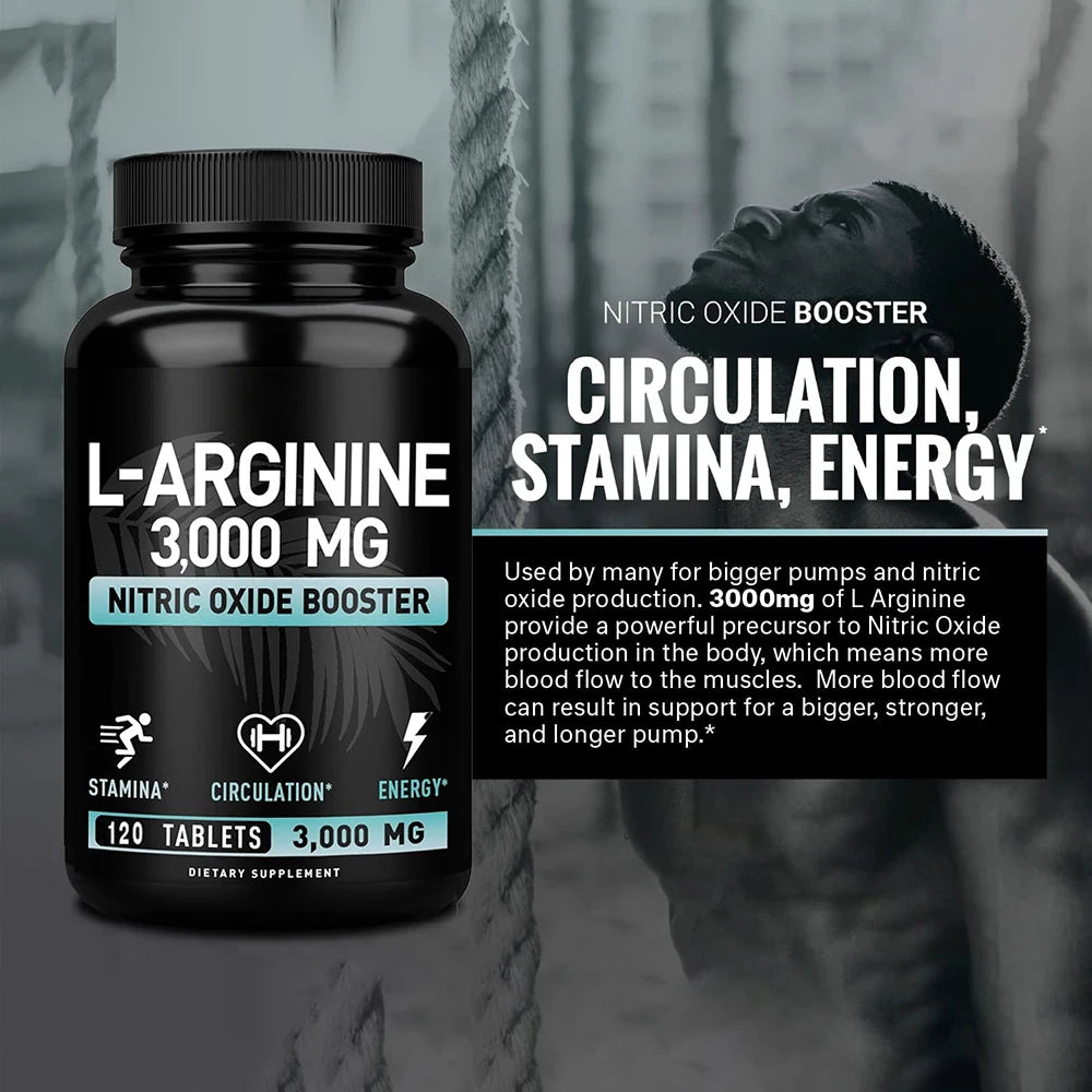 L Arginine 3000mg Capsules - 120 Capsules Nitric Oxide Supplement for Sport, Muscle and Energy - L-Arginine Nitric Oxide Booster