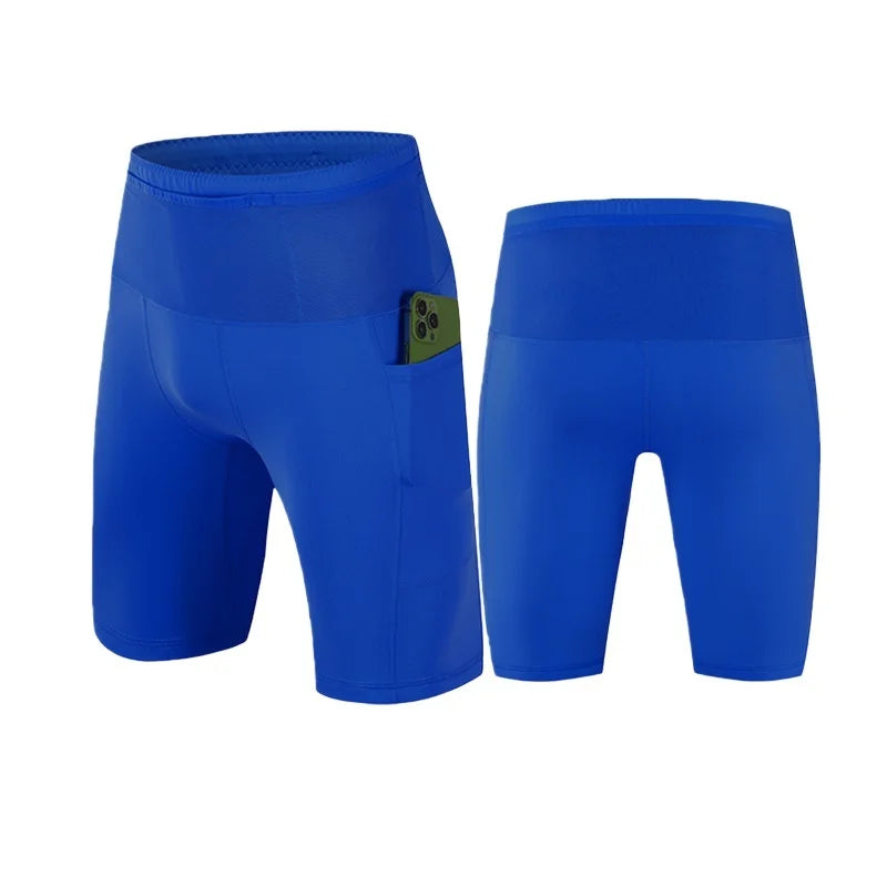 Men Compression Marathon Running Shorts with Waist Pack Quick Dry Trainning Exercise Fitness Sport Tight Shorts