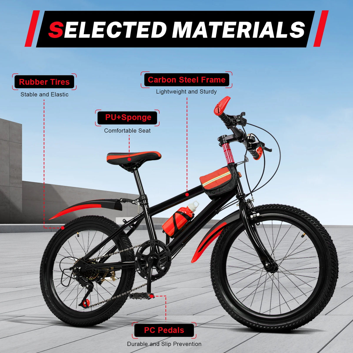 130-150cm Kids Mountain Bike for Ages 4-7, 7-Speed Gears with Front/Rear Brakes, Adjustable Seat, 85kg Max Load