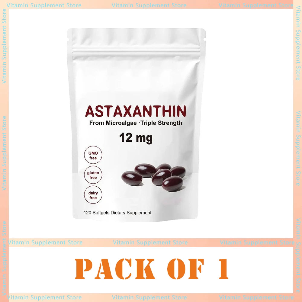 Astaxanthin 12mg Softgels - Astaxanthin Antioxidant Supplements Supports Eye, Joint, Skin & Circulation Health, Natural Tanning