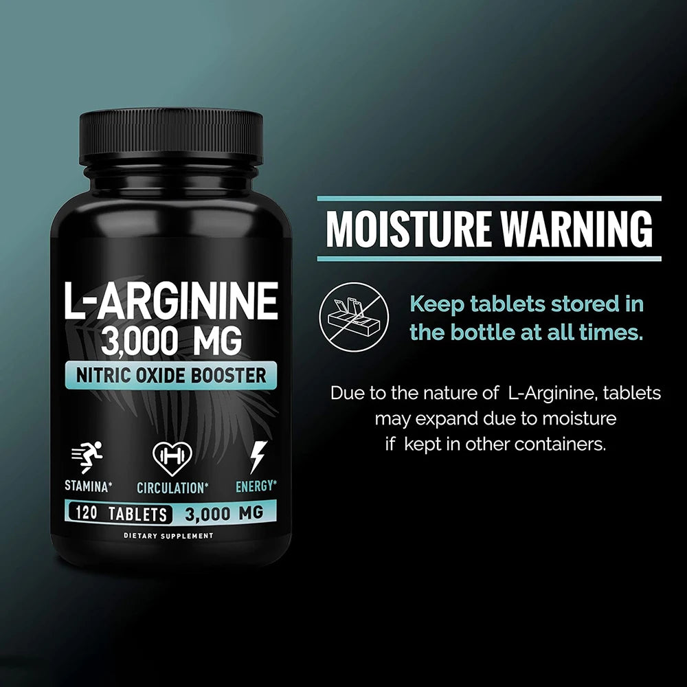 L Arginine 3000mg Capsules - 120 Capsules Nitric Oxide Supplement for Sport, Muscle and Energy - L-Arginine Nitric Oxide Booster