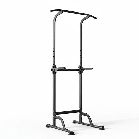 Power Tower Pull Up Dip Station 10 Level Adjustable Height 330 LBS Capacity Heavy Duty Steel Frame Multi Function Home Gym Strength Training Equipment For Full Body Workout