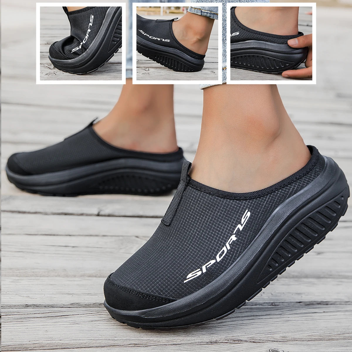 Women Mesh Platform Mule Sneakers Slip On Backless Walking Shoes Sports Letter Print Rocker Bottom Non Slip Lightweight Casual Outdoor Travel Slippers 2026 New Arrival